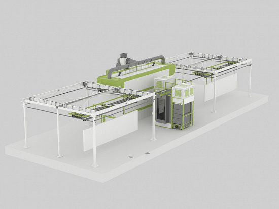 Линия порошковой окраски с ручной конвейерной системой для изделий из металлопроката