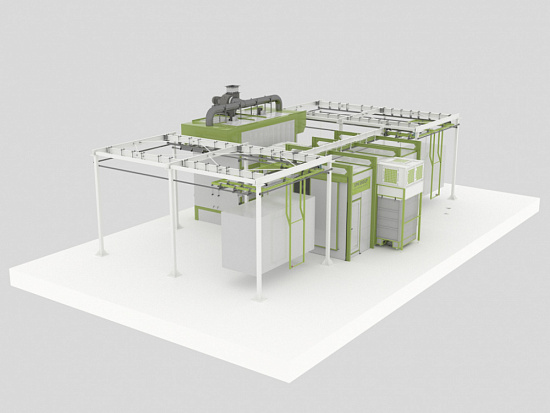 Линия порошковой окраски с ручной конвейерной системой для сельскохозяйственной техники